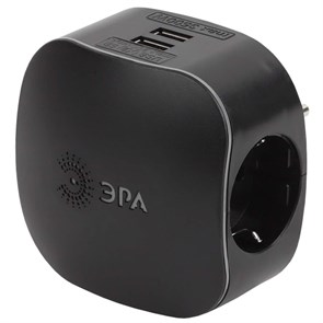 SP-3e-USB-BLACK Тройник 3гнезда 220V+2xUSB 2100mA , c заземлением, со шторками, черный ЭРА Б0046364