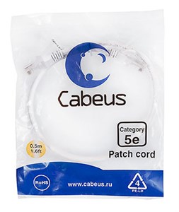 PC-UTP-RJ45-Cat.5e-0.5m-WH Патч-корд  U/UTP, категория 5е, 2xRJ45/8p8c, неэкранированный, белый, LSZH, 0,5м Cabeus PC-UTP-RJ45-Cat.5e-0.5m-WH