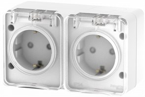 ATN540126 AtlasDesign Profi54 Розетка 2 гнезда с заземлением, шторкамии и крышкой IP54, белый (уп.6шт.) Systeme Electric (Россия) ATN540126