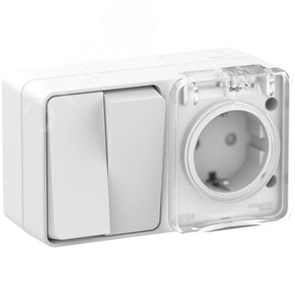 ATN540174 AtlasDesign Profi54 О/У БЛОК: розетка с заземлением со шторками 16А 250B, выключатель двухклавишный IP54 10А, белый Schneider Electric ATN540174