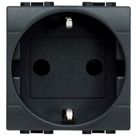 L4141 LivingLight Розетка 2П + заземление (боков.) 10А/16А с защитными шторками 2 модуля, цвет антрацит Bticino (Legrand) L4141