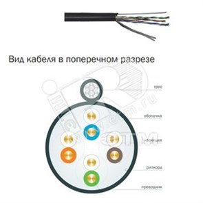 LC3-C5E04-159 Кабель в/п уличный U/UTP, кат.5E 4х2х24AWG solid, LDPE, трос 1,2мм, черный (кор.305м.) LC3-C5E04-159