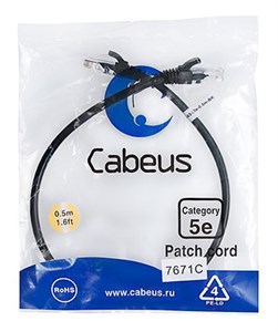PC-UTP-RJ45-CAT.5E-0.5M-BK Патч-корд UTP, Cat.5e, LSZH, 0.5м, стандартный разъем, черный Cabeus PC-UTP-RJ45-CAT.5E-0.5M-BK