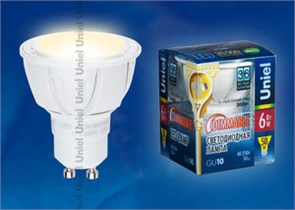 LED-JCDR-6W/WW/GU10/FR/DIM/38D ALP01WH пластик (уп.50шт.) UNIEL 687299