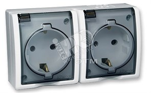 1594433-030 Розетка двойная 2Р+Е Schuko с крышками полупр., IP54, 16А 250В, белая (уп.6шт.) Simon Electric 1594433-030