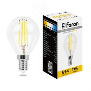 38013 LB-511 (11W) 230V E14 2700K G45 Filament Лампа светодиодная (уп.10/100шт.) FERON (Китай) 38013-1