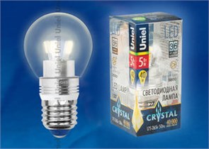 LED-G45P-5W/WW/E27/CL Лампа светодиодная, "шар", прозрачная, теплый белый свет (уп.10шт.) UNIEL LED-G45P-5W/WW/E27/CL