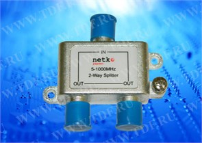 Разветвитель ТВ сигнала NETKO на 2 ТВ (сплиттер), 5-1000MHz 4607101036394