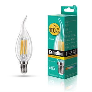 LED12-CW35-FL/830/E14 Светод. лампа ФИЛАМЕНТНАЯ  12Вт 220В (уп.10/100шт.) Camelion LED12-CW35-FL/830/E14