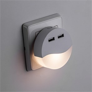 41021 FN1122 Светильник-ночник c USB выходами 0,45W 230V круг, белый (уп.10шт.) FERON (Китай) 41021