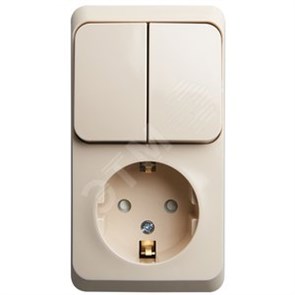 BPA 16-202K ЭТЮД Блок О/У: Розетка с/з со шторками + выключатель 2-клавиш., бежевый (уп.10шт.) BPA16-202K