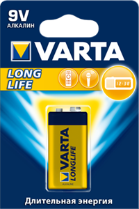 4122.113.411/4122.101.411 Longlife Extra 6LR61/6F22 BL1 Элемент питания (блистер 1шт.) (уп.10/50шт.) Varta 4122.113.411