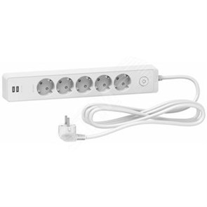 ST945U3W UNICA EXTEND удлинитель 5 розеток 2К+З, кабель 3м, 2 USB, белый Schneider Electric ST945U3W