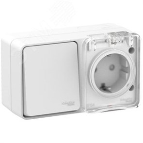 ATN540170 AtlasDesign Profi54 О/У БЛОК: розетка с заземлением со шторками 16А 250B, выключатель одноклавишный IP54 10А, белый Schneider Electric ATN540170