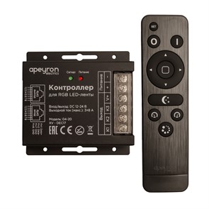 04-20 Контроллер RGB 12В/24В, 288Вт/576Вт, 3 канала*8А, пульт "easy control", РФ, размер 91х89х24мм Apeyron Electrics® 04-20