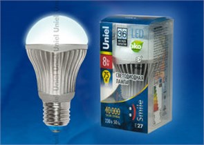 LED-A60-8W/NW/E27/FR ALS01SL пластик (уп.100шт.) UNIEL LED-A60-8W/NW/E27/FR