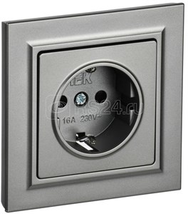 BR-R14-16-K46-F BRITE РСР14-1-0-БрС Розетка 1 гнездо с заземлением и шторками, сталь, в сборе (уп.10шт.) IEK® BR-R14-16-K46-F