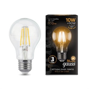 102802110 Black Filament Лампа светодиодная LED 10Вт E27 930lm 2700K грушевидная (уп.40шт.) Gauss 102802110