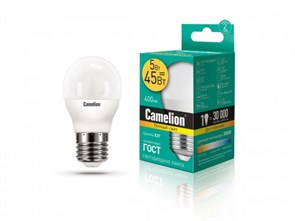 LED5-G45/830/E27 Светодиодная лампа 5Вт 220B (уп.10/100шт.) Camelion LED5-G45/830/E27