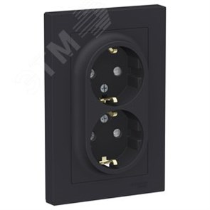ATN001026 AtlasDesign Розетка двойная с заземлением и шторками, карбон, в сборе (уп.10шт.) Schneider Electric ATN001026
