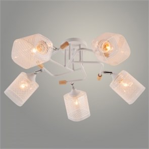 XA1599/5 WH+CR+WOOD Люстра белый/хром/дерево 5х60W E27 d640 h260, HN24 (Росток) 988384099