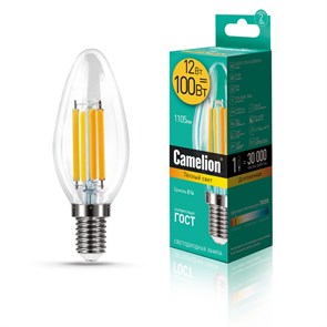 LED12-C35-FL/830/E14 Filament Светодиодная лампа 12Вт 220В (уп.10/100шт.) Camelion LED12-C35-FL/830/E14