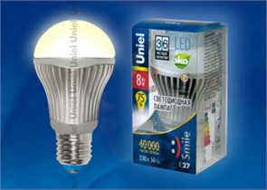 LED-A60-8W/WW/E27/FR ALS01SL пластик (уп.100шт.) UNIEL LED-A60-8W/WW/E27/FR