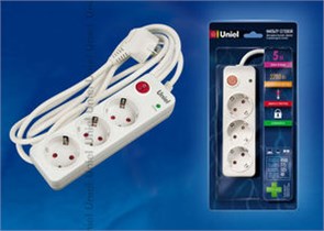 S-GSP3-5E Cетевой фильтр 3 розетки с/з, шнур 5м (уп.20шт.) UNIEL S-GSP3-5E