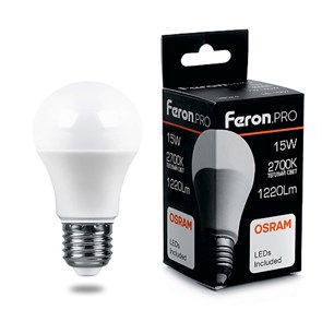 38035 LB-1015, A60 (шар), 15W 230V E27 2700К (белый теплый) Лампа светодиодная FERON 38035