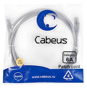 PC-UTP-RJ45-Cat.6a-2m-LSZH Патч-корд  U/UTP, категория 6а (10G), 2xRJ45/8p8c, неэкранированный, серый, LSZH, 2м Cabeus PC-UTP-RJ45-Cat.6a-2m-LSZH