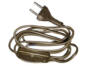 H03VVH2-F 2x0,5 (OMYp) (SP/W) золото Кабель питания с выкл. 2х0,5мм² длиной 190см (уп.100шт.) Zamel H03VVH2-F 2x0,5 (OMYp)  (