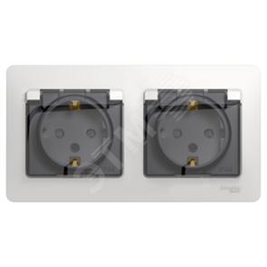 GSL000147 Glossa  Розетка 2 гнезда с заземлением, шторкамии и крышкой IP44, белая, в сборе (уп.9шт.) Systeme Electric (Россия) GSL000147