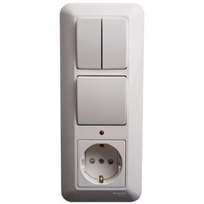 BK2VR-005V-B Prima С/У Блок: Розетка с/з и шторками 16А, 250В + выключатель 1кл.с подсветкой + выключатель 1кл., белый (уп.27шт.) Schneider Electric BK2VR-005V-B