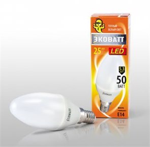 ECOWATT B35 230B 5.3(50)W 2700K E14 теплый белый свет свеча миньон 695932