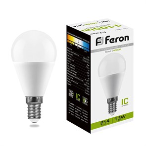 38102 LB-950 P LED 13Вт E14 4000К 1105Лм шарик 220В (замена 100Вт) Лампа светодиодная (уп.10/100шт.) FERON (Китай) 38102
