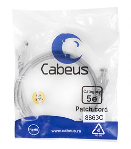 PC-UTP-RJ45-Cat.5e-1m-LSZH Патч-корд  U/UTP, категория 5е, 2xRJ45/8p8c, неэкранированный, серый, LSZH, 1м Cabeus PC-UTP-RJ45-Cat.5e-1m-LSZH