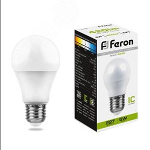 25405 LB-38 P LED 5Вт E27 4000К 420Лм шарик 220В (замена 40Вт) Лампа светодиодная (уп.10/100шт.) FERON (Китай) 25405