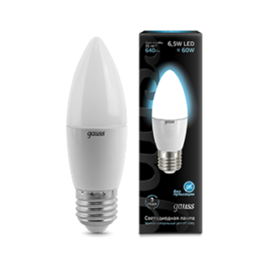 103102207 Gauss LED Candle E27 6.5W 4100К Лампа светодиодная "свеча" (уп.10/50шт.) 103102207