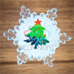 501-037 Фигура светодиодная "Елочка на снежинке" RGB на присоске 9.5х9.5см Neon-Night  501-037