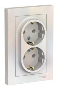 ATN000424 AtlasDesign Розетка двойная с заземлением, жемчуг, в сборе (уп.6шт.) Systeme Electric (Россия) ATN000424