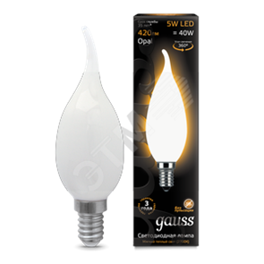 104201105 Gauss LED Filament Candle Tailed OPAL E14 5W 2700К Лампа светодиодная "свеча на ветру" (уп.10шт.) 104201105