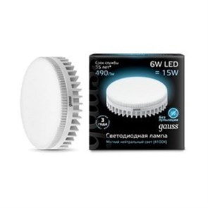 108008206 Gauss LED GX53 6W 4100K Лампа светодиодная (уп.10/50шт.) 108008206