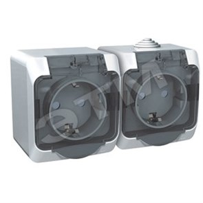 PA 16-244C ЭТЮД Розетка 2 гнезда с заземлением, шторками и крышкой IP44, серая (уп.7шт.) Systeme Electric (Россия) PA16-244C