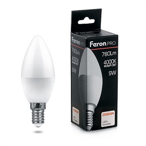 38060 PRO LB-1309 B LED 9Вт E14 4000К 760Лм свеча 220В (замена 75Вт) Лампа светодиодная (уп.10/100шт.) FERON (Китай) 38060