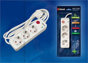 S-GSP3-3E Cетевой фильтр 3 розетки с/з, шнур 3м UNIEL S-GSP3-3E