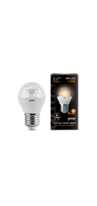 105202104 Gauss LED Globe Crystal Clear E27 4W 2700K Лампа светодиодная "шар" (уп.10/50шт.) 105202104