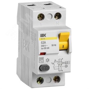 MDV10-2-063-030 УЗО ВД1-63 2Р 63А 30мА Электромеханическое IEK® MDV10-2-063-030