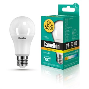 LED9-A60/830/E27 Светодиодная лампа 9Вт 220B (уп.10/100шт.) Camelion LED9-A60/830/E27