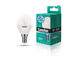 LED8-G45/845/E14 P LED 8Вт E14 4500К 720Лм шарик 220В (замена 60Вт) Лампа светодиодная (уп.10/100шт.) Camelion (Китай) LED8-G45/845/E14