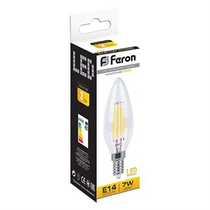 25726 Filament LB-66, C35 (свеча), 7W 230V E14 2700К, 740Lm Лампа светодиодная FERON 25726